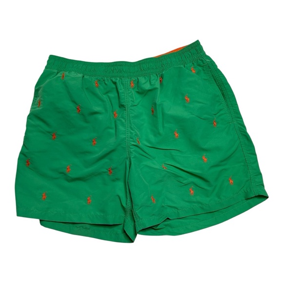 Polo by Ralph Lauren Green Swim Trunks with Orange Accents - Picture 1 of 4